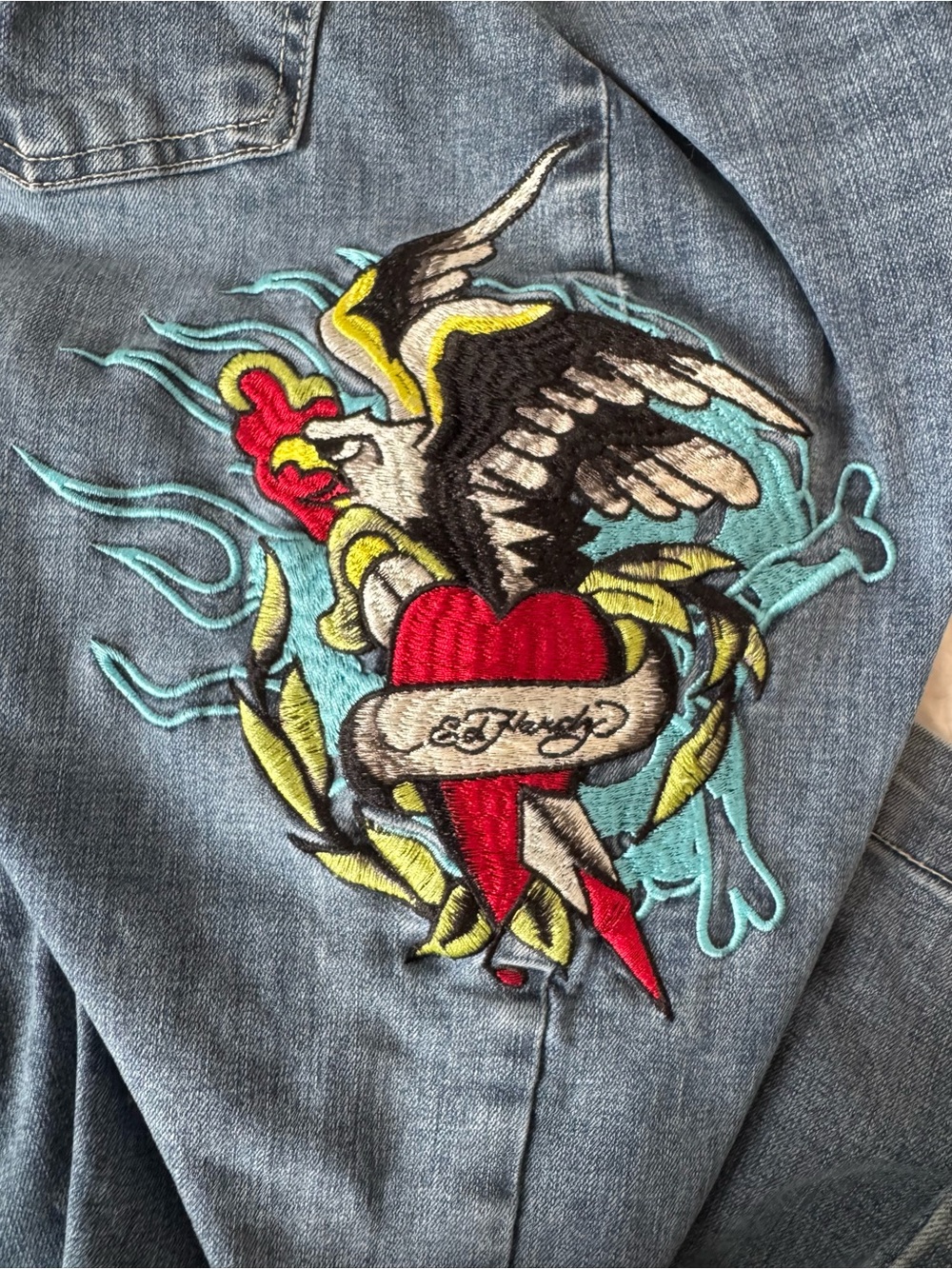Ed Hardy Brave Eagle Wide Baggy Jean Womens 30 Embroidered Eagle Sk8 Y2K Tattoo